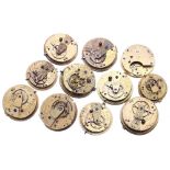 Eleven English fusee pocket watch movements including a verge movement (11)
