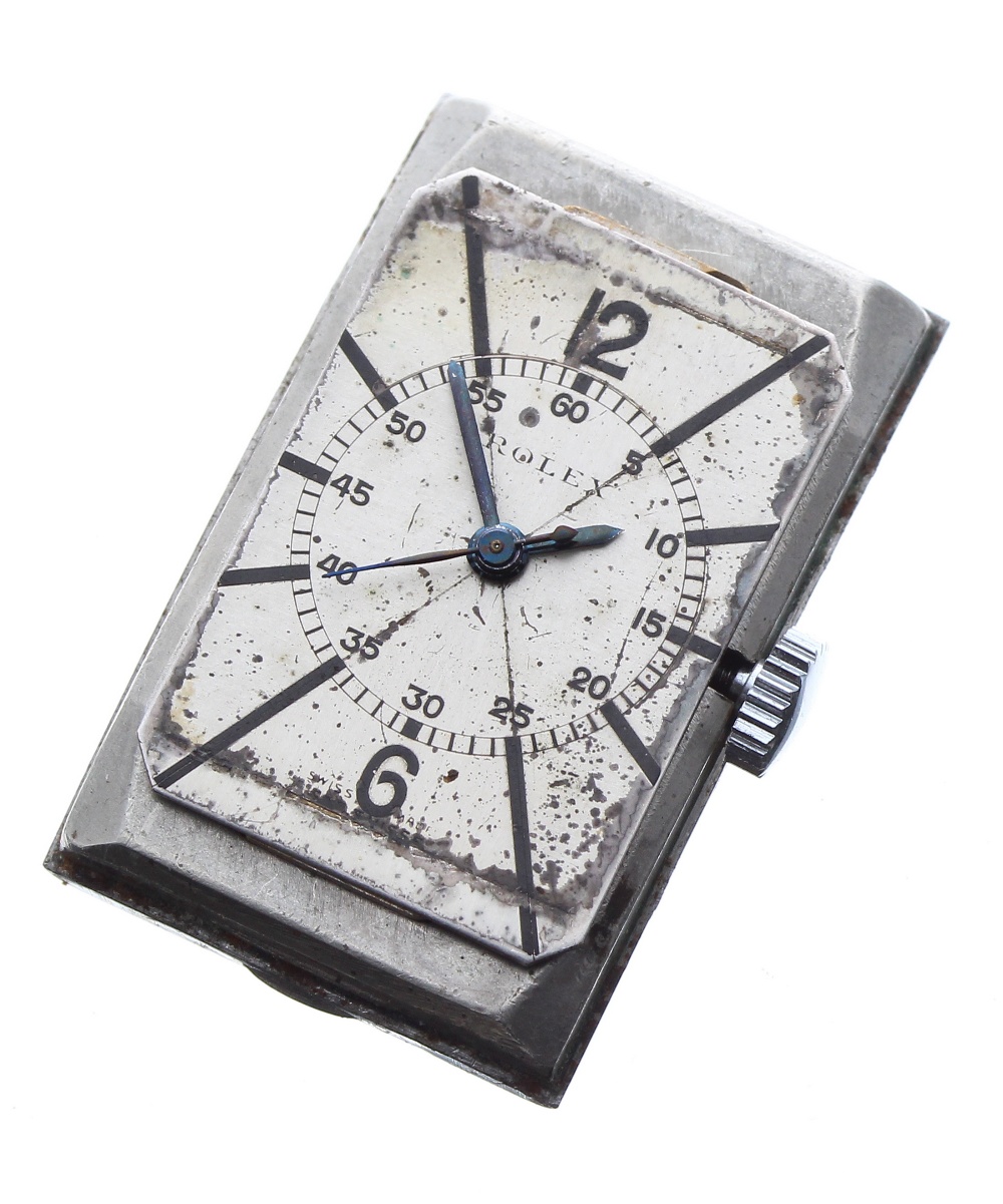 Rare Rolex rectangular stainless steel wristwatch, ref. 2149, circa 1925, serial no. 017414, - Image 7 of 7
