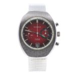 Sandoz chronograph stainless steel gentleman's bracelet watch, deep red dial with chronograph centre