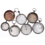 Seven assorted silver/white metal pocket watch cases, 9.8 oz t in total (7)