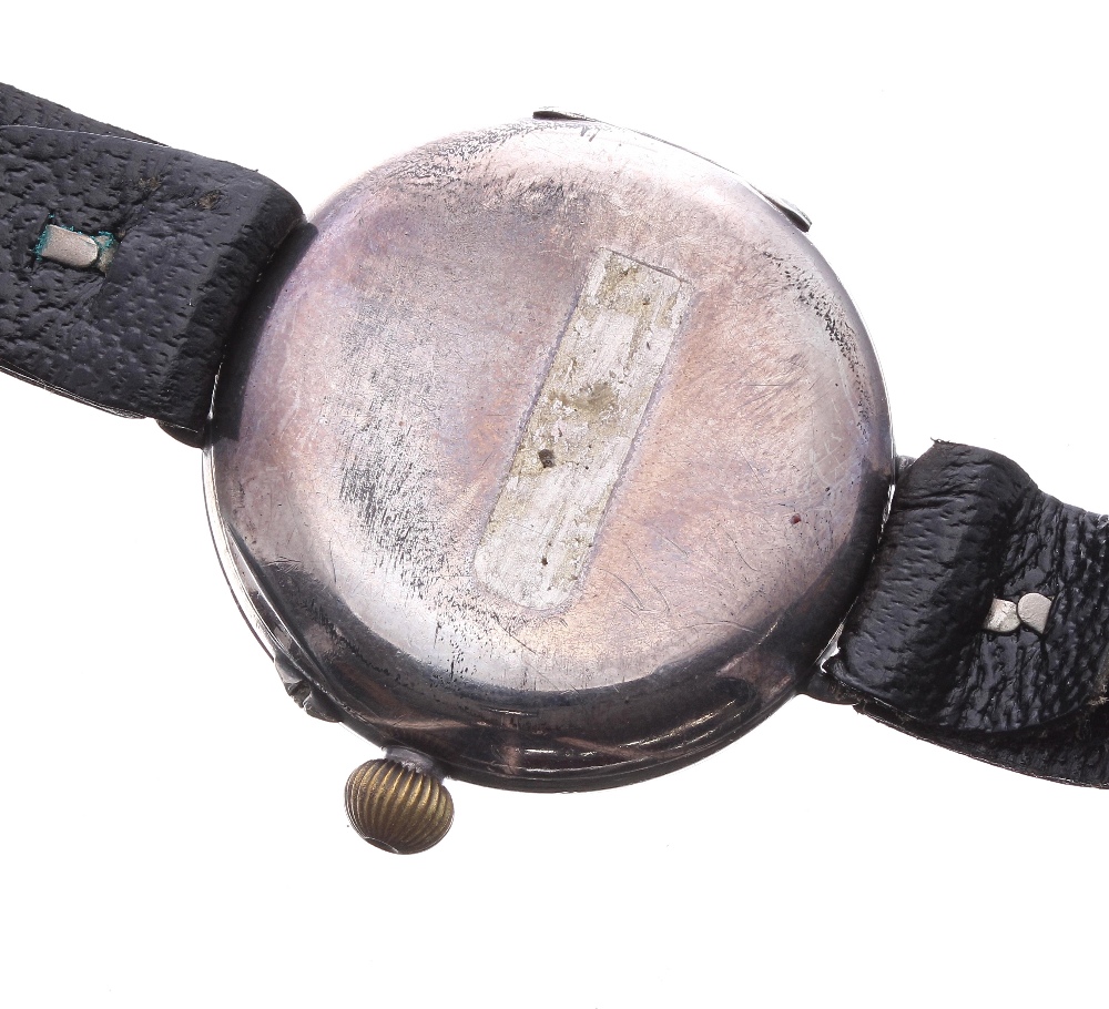 Silver WWI wire-lug trench watch, import hallmarks London 1916, circular enamel dial with Arabic - Image 2 of 4