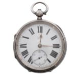 Large late Victorian heavy silver fusee lever pocket watch possibly for Railway, Chester 1892,