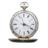 Continental white metal verge alarm hunter pocket watch, the fusee movement signed Delaroue A