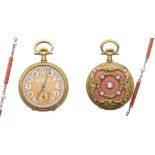 Very attractive Le Roy & Fils 18k and enamel diamond set fob watch with a matching necklace,