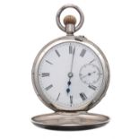 Silver half hunter lever pocket watch, Birmingham 1902, the case with a gold applied Arabic