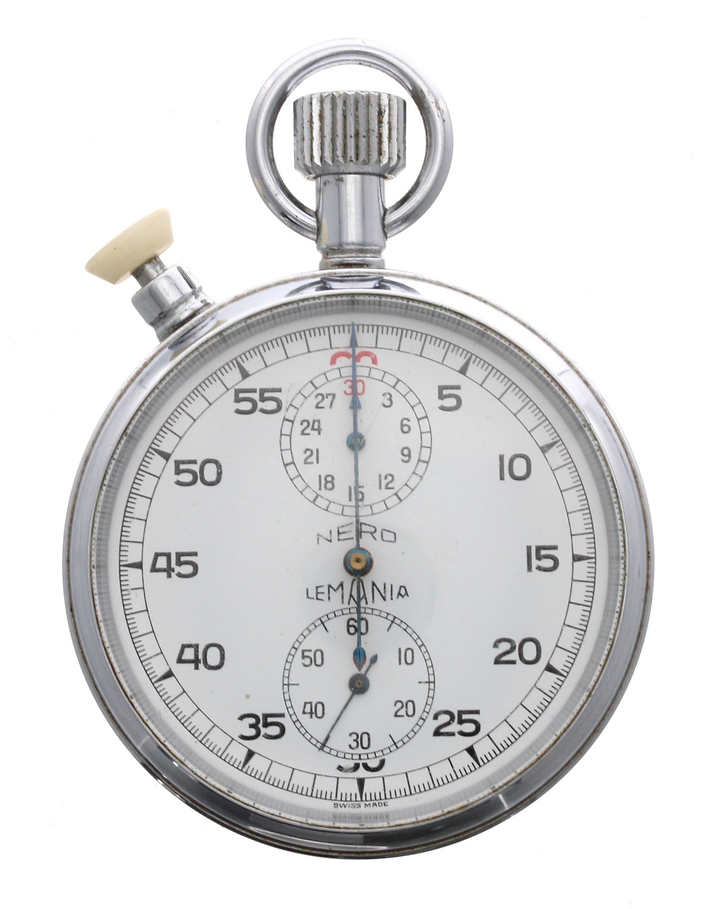 Lemania Nero split-second chrome stopwatch, the back marked 'PATT 4 630/GG 62, 51mm - Condition