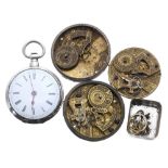 Silver duplex pocket watch for the Chinese market in need of repair, 48mm; together with three