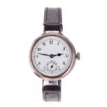 Rolex WWI period silver wire-lug trench wristwatch, import hallmark for London 1916, white Arabic