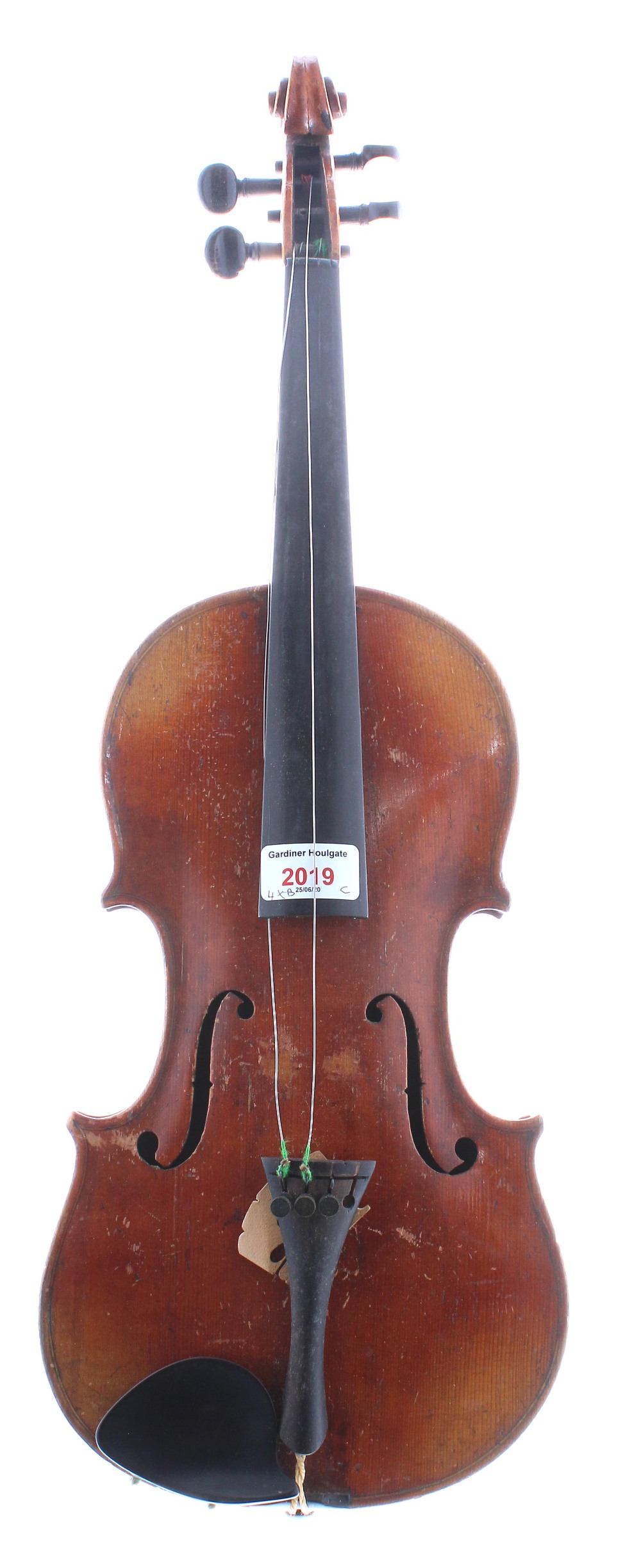20th Century violin labelled Joseph Guarnerius..., 14 3/16", 36 cm, with 4 various nickel mounted