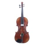 20th Century violin labelled Joseph Guarnerius..., 14 3/16", 36 cm, with 4 various nickel mounted