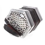 Good Anglo-Chromatic concertina in C/G concert pitch, with fifty metal keys on foliate pierced ends,