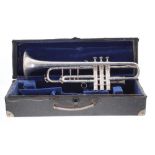 Good silver plated trumpet by and stamped Selmer, Paris, Depose Grands Prix, Geneve 1927 Liege 1930,