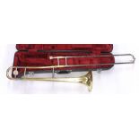 Yamaha gold lacquered trombone, mouthpiece, case