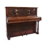 Upright piano by John Broadwood & Sons, London, 1873, the case of burr walnut with intricately