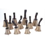Set of 10 antique musical hand bells probably by Thomas Mears, cica 1825 (in the key of C from C15 -