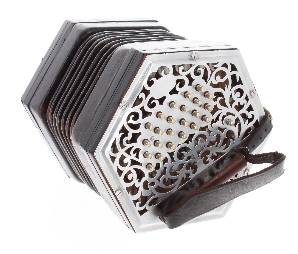 Good Anglo-Chromatic concertina in C/G concert pitch, with fifty metal keys on foliate pierced ends, - Image 2 of 3