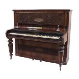 Upright piano by John Broadwood & Sons, London, 1879, the case of rosewood with two intricately