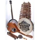 Selection of folk instruments including; Galterio model MA mandola, five string banjo, Murphys