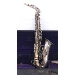 'The Buescher' silver plated alto saxophone, True-Tone low pitch model, ser. no. 226014, with