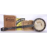 Five string banjo by and stamped W. Temlett, Maker, London, with rosewood resonator, mother of pearl