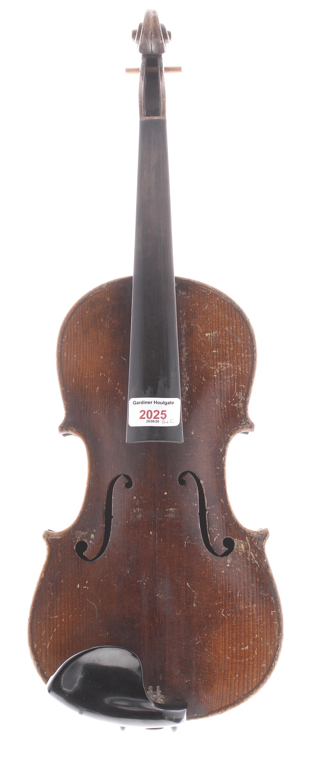 Early 20th century German three-quarter size violin, 13", 33cm, bow, case