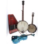 1960s Framus five string banjo; together with a Reliance no. 10 banjo mandolin, a cased autoharp and