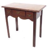 George III mahogany lowboy, the rectangular top over three short drawers and shaped apron upon