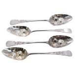 Set of four George lll embossed silver fruit spoons, maker George Smith & William Fearn, London