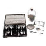 Cased set of six silver teaspoons and pair of sugar nips, maker Arthur Price & Co., Birmingham 1927;