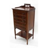 Edwardian mahogany inlaid music chest, with five satin inlaid drop-front drawers over a single