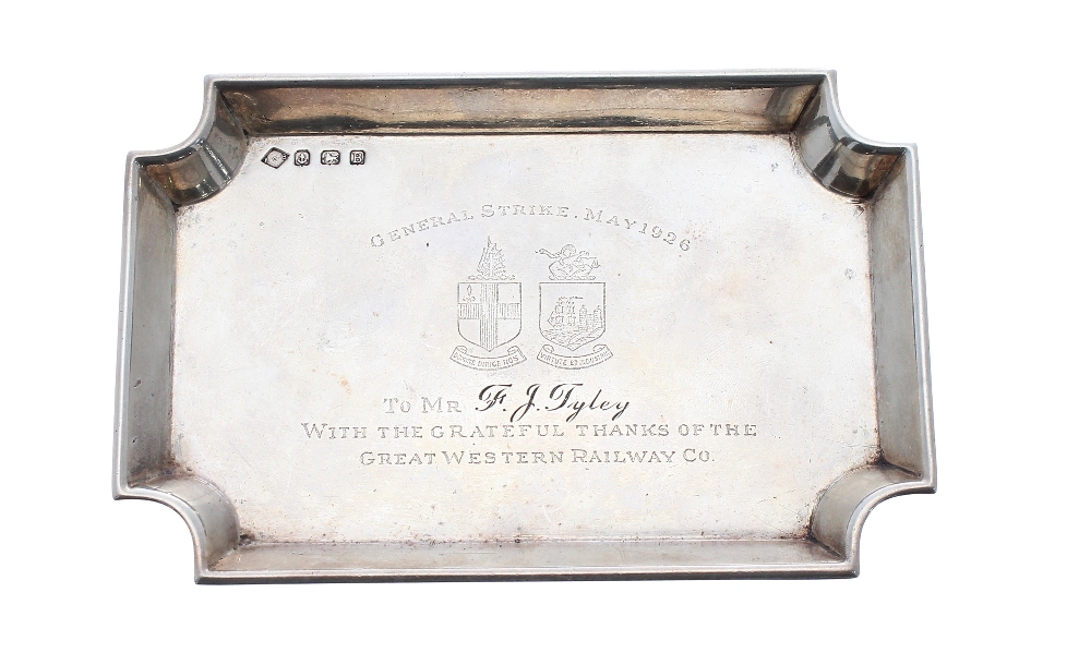 Railway interest, General Strike 1926 - small rectangular silver card tray/dish, bearing Great - Image 2 of 2