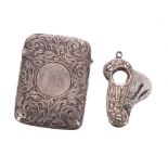 Late Victorian silver engraved vesta case, Birmingham 1894; together with a silver cigar cutter with