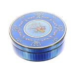 Silver and guilloche enamel circular powder box and cover, import hallmarks for London 1910,