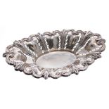 Edwardian oval pierced silver dish, decorated in foliate relief, maker Williams Ltd, Birmingham