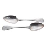 Pair of George III silver fiddle pattern serving spoons, maker 'I.K' (probably John King, London