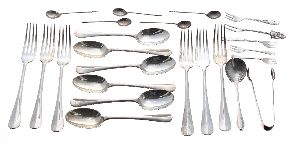 Assorted silver flatware including six Mappin & Webb forks, Sheffield 1909, 7.75" long and spoons,