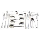 Assorted silver flatware including six Mappin & Webb forks, Sheffield 1909, 7.75" long and spoons,