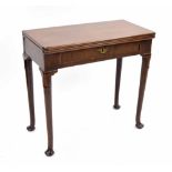 George II mahogany foldover tea table, the rectangular top over a single frieze drawer, upon