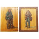 Continental School (early 20th century) - Study of a gamekeeper standing holding a rifle and a