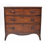 Small 19th century mahogany chest of drawers, with three drawers upon splayed bracket feet, 36"