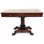 William IV rosewood library table, the rectangular top with two frieze drawers and opposing dummy