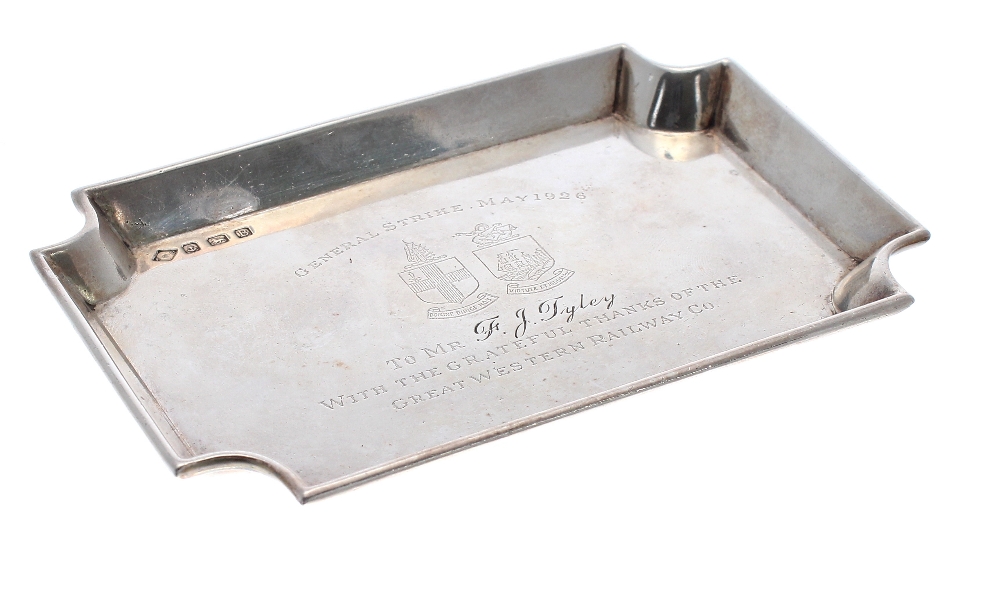 Railway interest, General Strike 1926 - small rectangular silver card tray/dish, bearing Great