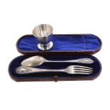 Victorian cased silver christening set of fork and spoon, maker Martin Hall & Co. London 1869;
