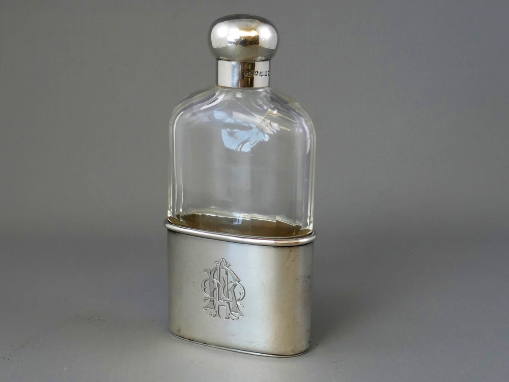 Victorian silver mounted and facet cut glass flask by Apsrey of London, 4.75" high, London 1897