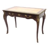 Good 19th century French walnut and ormolu mounted writing desk, the inset tan leather top with a