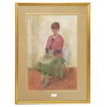 Pastel portrait of a seated girl, signed F Winterbrene, 22" x 15" within mount and framed