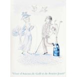 After Raymond Peynet (French 1908-1999) - Perrier Jouet Champagne advertising poster of a golfing