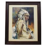 David Clinch (British 20th Century) - Portrait of a Native American in full traditional dress,