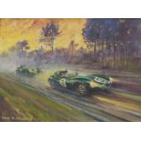 Paul S. Gribble (20th century) - Jaguars racing on a country track, possibly a scene at Le Mans,