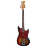 1973 Fender Mustang Bass guitar, made in USA, ser. no. 4xxxx0; Finish: sunburst, various